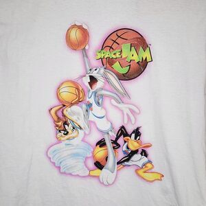 Space Jam T-Shirt White Long Sleeve Graphic Air Brush Style 90s Men L Retro RARE